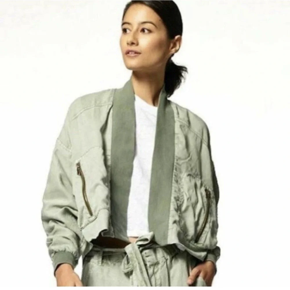 Young Fabulous & Broke Fara Convertible Cropped Utility‎ Jacket Green Size Small